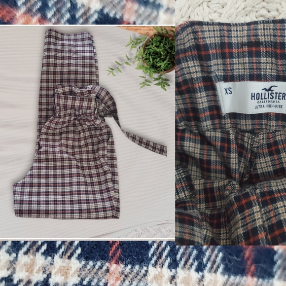 Hollister Ultra High Rise Retro Tapered Plaid Belted Trousers- Brand New - Picture 10 of 11